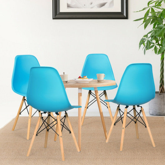 4 Pieces Modern Armless Dining Chair Set with Wood Legs-Blue