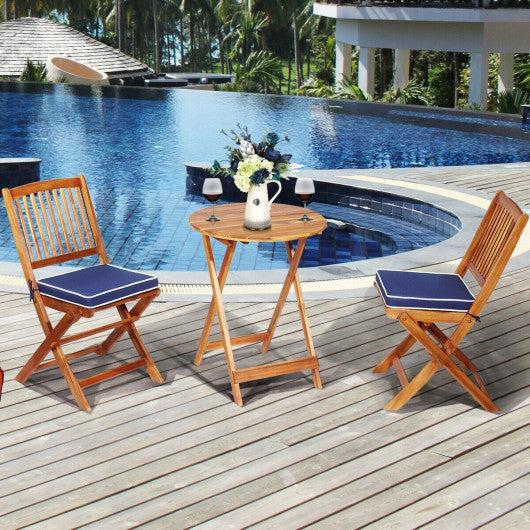 3 Pieces Patio Folding Bistro Set with Padded Cushion and Round Coffee Table-Navy