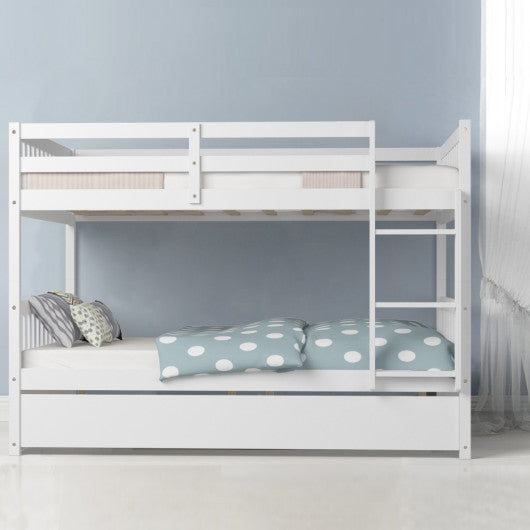 Full over Full Bunk Bed Platform Wood Bed with Ladder-White