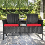 Wicker Patio Conversation Furniture Set with Removable Cushions and Table-Red