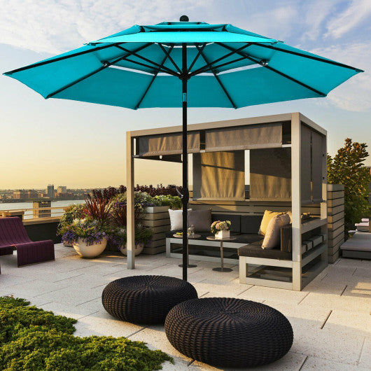 10' 3 Tier Patio Umbrella Aluminum Sunshade Shelter Double Vented without Base-Turquoise