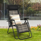 Folding Rattan Zero Gravity Lounge Chair with Removable Head Pillow-Gray