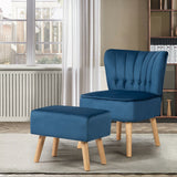 Modern Accent Chair Ottoman Set with Footstool-Blue