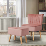 Modern Accent Chair Ottoman Set with Footstool-Pink