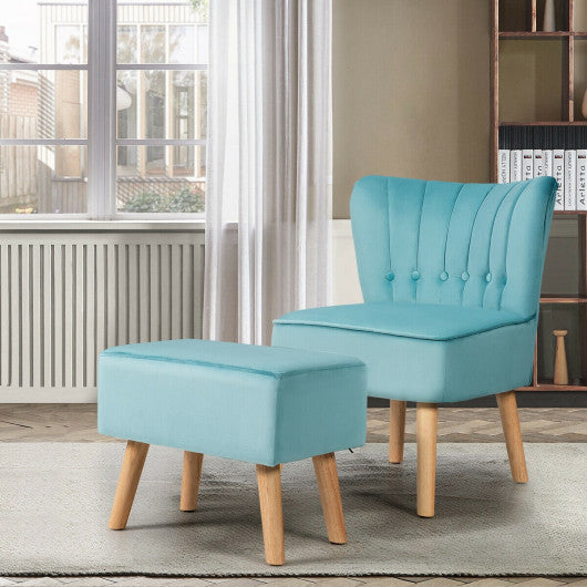 Modern Accent Chair Ottoman Set with Footstool-Turquoise