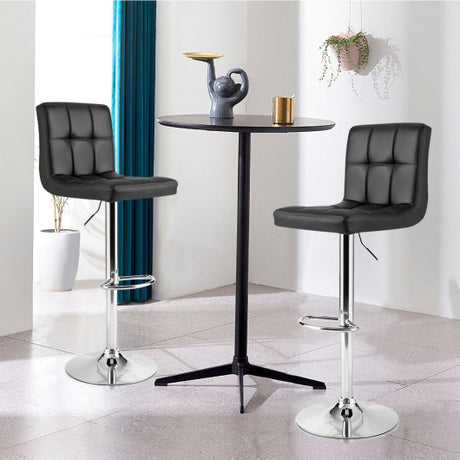 Adjustable Swivel Bar Stool with PU Leather-Black