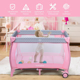 Portable Foldable Baby Playard Nursery Center with Changing Station-Pink