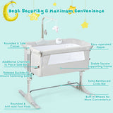 Height Adjustable Baby Side Crib  with Music Box & Toys-Light Gray