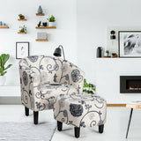 Modern Accent Tub Chair and Ottoman Set with Fabric Upholstered-Gray