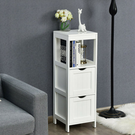 Wooden Bathroom Floor Cabinet with Removable Drawers-White