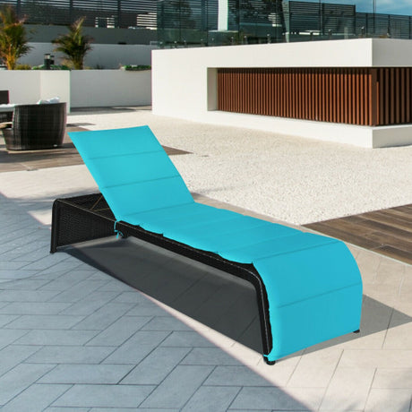 Patio Rattan Lounge Chair Back Adjustable Chaise Recliner  with Cushioned-Turquoise