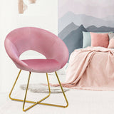 Modern Accent Velvet Dining Arm Chair with Golden Metal Legs and Soft Cushion-Pink