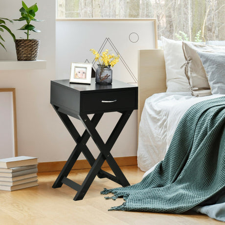 Design Sofa Side Table with X-Shape Drawer for Living Room Bedroom-Black