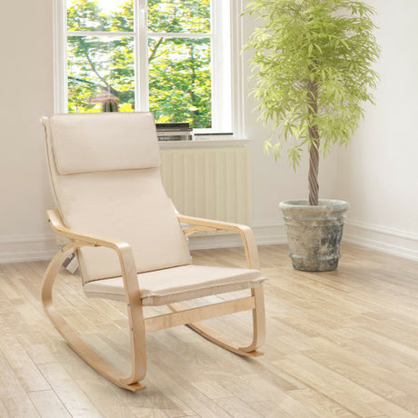 Stable Wooden Frame Leisure Rocking Chair with Removable Upholstered Cushion-Beige