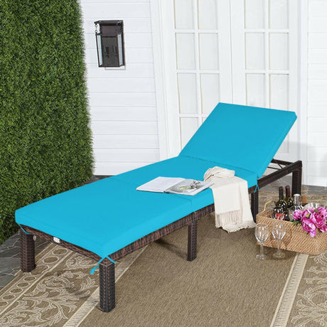 Outdoor Rattan Adjustable Cushioned Chaise-Turquoise