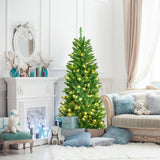 5 Feet PVC Hinged Pre-lit Artificial Fir Pencil Christmas Tree with 150 Warm White UL-listed Lights-5 ft
