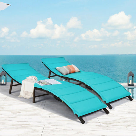 2Pcs Folding Patio Lounger Chair-Turquoise