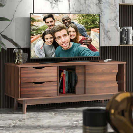 TV Stand for TV up to 60" Media Console Table Storage with Doors-Walnut