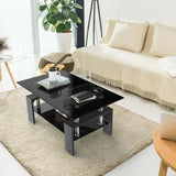 Rectangular Tempered Glass Coffee Table with Shelf-Gray