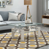 Rectangle Glass Coffee Table with Metal Legs for Living Room-White