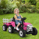 12V Ride on Tractor with 3-Gear-Shift Ground Loader for Kids 3+ Years Old-Pink