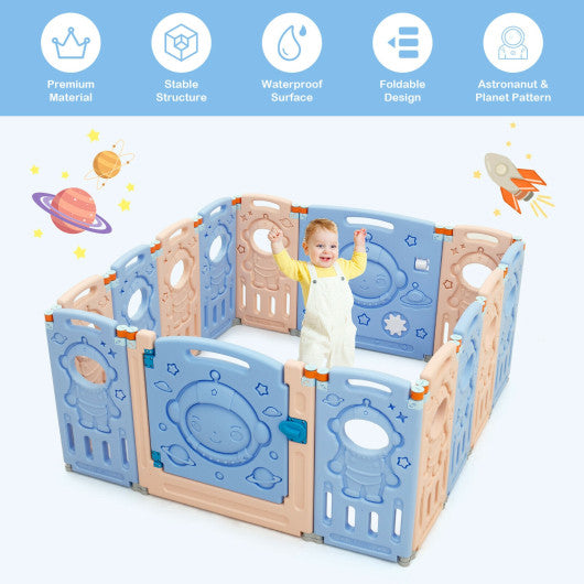14-Panel Foldable Playpen Kids Activity Center with Lockable Door