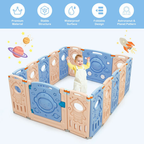 16-Panel Foldable Playpen Kids Activity Center with Lockable Door