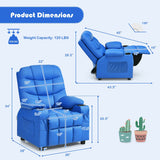 PU Leather Kids Recliner Chair with Cup Holders and Side Pockets-Blue
