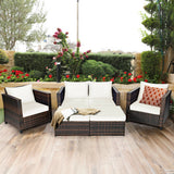 5 Pieces Patio Cushioned Rattan Furniture Set-White