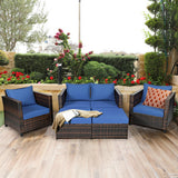 5 Pieces Patio Cushioned Rattan Furniture Set-Navy