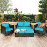 5 Pieces Patio Cushioned Rattan Furniture Set-Turquoise