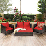 5 Pieces Patio Cushioned Rattan Furniture Set-Red