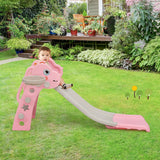 3-in-1 Kids Slide Baby Play Climber Slide Set with Basketball Hoop-Pink