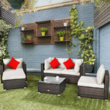 6 Pcs Patio Rattan Furniture Set with Sectional Cushion-White