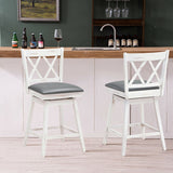 2 Pieces 24 Inch Swivel Counter Height Barstool Set with Rubber Wood Legs-White