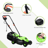 14 Inch Electric Push Lawn Corded Mower with Grass Bag-Green