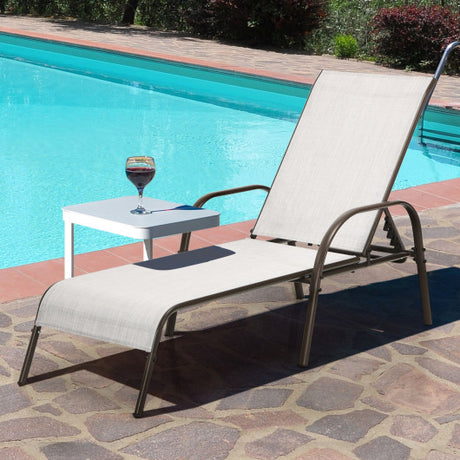 2 Pcs Outdoor Patio Lounge Chair Chaise Fabric with Adjustable Reclining Armrest-Gray