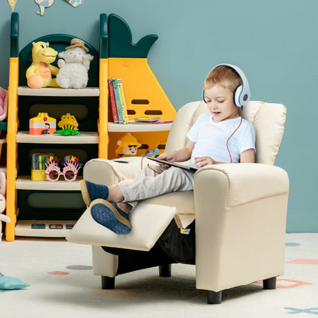 Children PU Leather Recliner Chair with Front Footrest-Beige