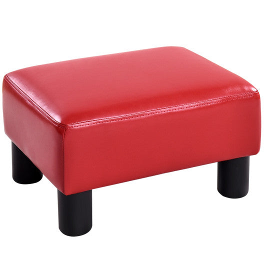 Small PU Leather Rectangular Seat Ottoman Footstool-Red