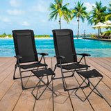 4 Pieces Patio Adjustable Back Folding Dining Chair Ottoman Set-Black