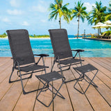 4 Pieces Patio Adjustable Back Folding Dining Chair Ottoman Set-Gray