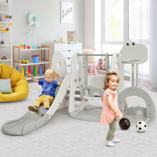 6 in 1 Toddler Slide and Swing Set with Ball Games-White