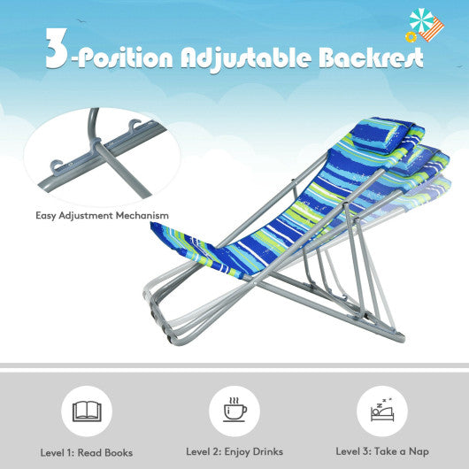 Portable Beach Chair Set of 2 with Headrest -Blue