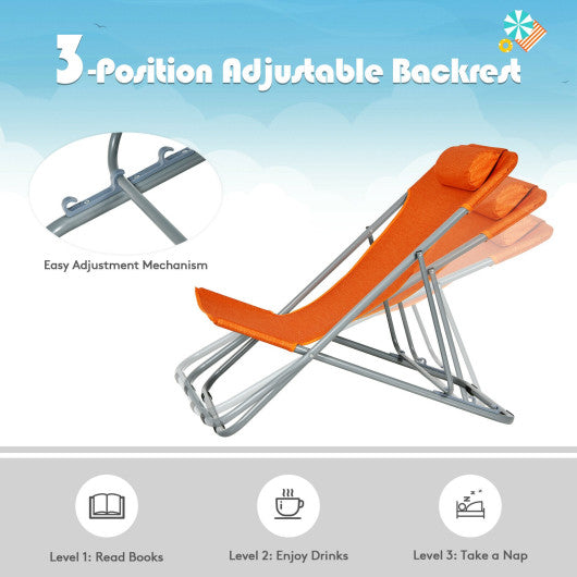 Portable Beach Chair Set of 2 with Headrest -Orange