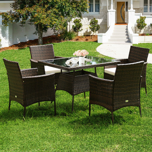 Outdoor 5 Pieces Dining Table Set with 1 Table and 4 Single Sofas