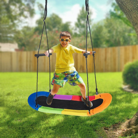 Saucer Tree Swing Surf Kids Outdoor Adjustable Oval Platform Set with Handle-Color