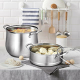 2-Tier Steamer Pot Saucepot Stainless Steel with Tempered Glass Lid