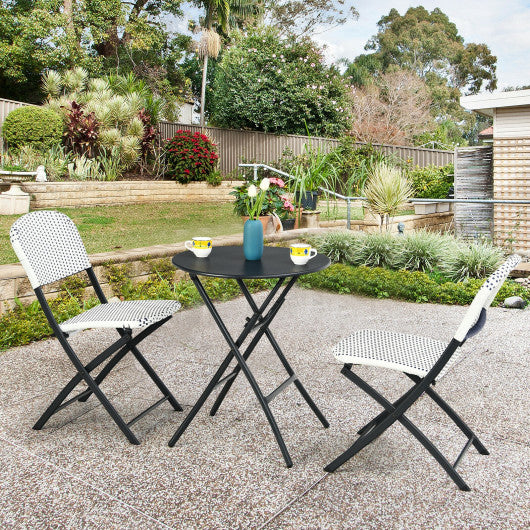 3 Pieces Patio Rattan Bistro Set with Round Dining Table and 2 Chairs