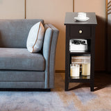 3-Tier Nightstand Bedside Table Sofa Side with Double Shelves Drawer-Coffee