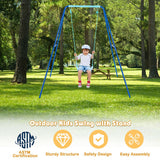 Outdoor Kids Swing Set with Heavy-Duty Metal A-Frame and Ground Stakes-Blue